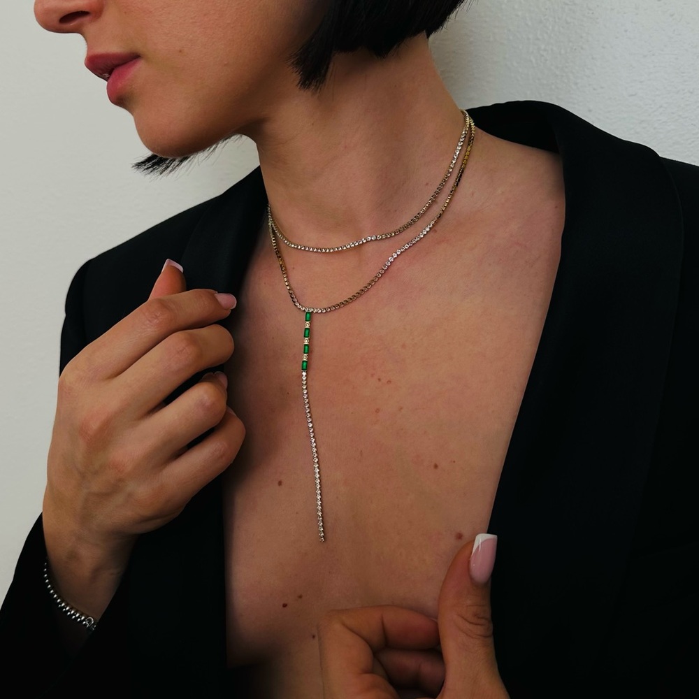New Emerald Green Gold Minimalist Necklace with Bar Pendant